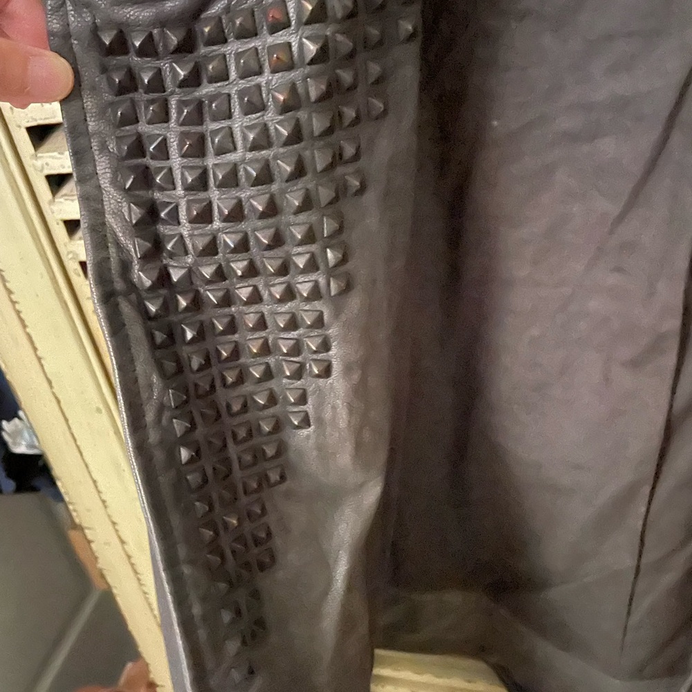 Muubaa gray leather studded biker moto jacket - Picture 5 of 10